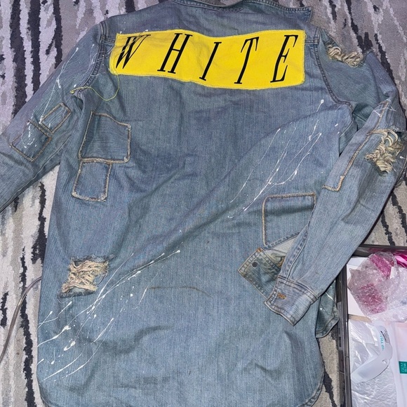 Men's OFF WHITE Logo Damaged light Denim Shirt/Light Jacket Size Large - Picture 9 of 15